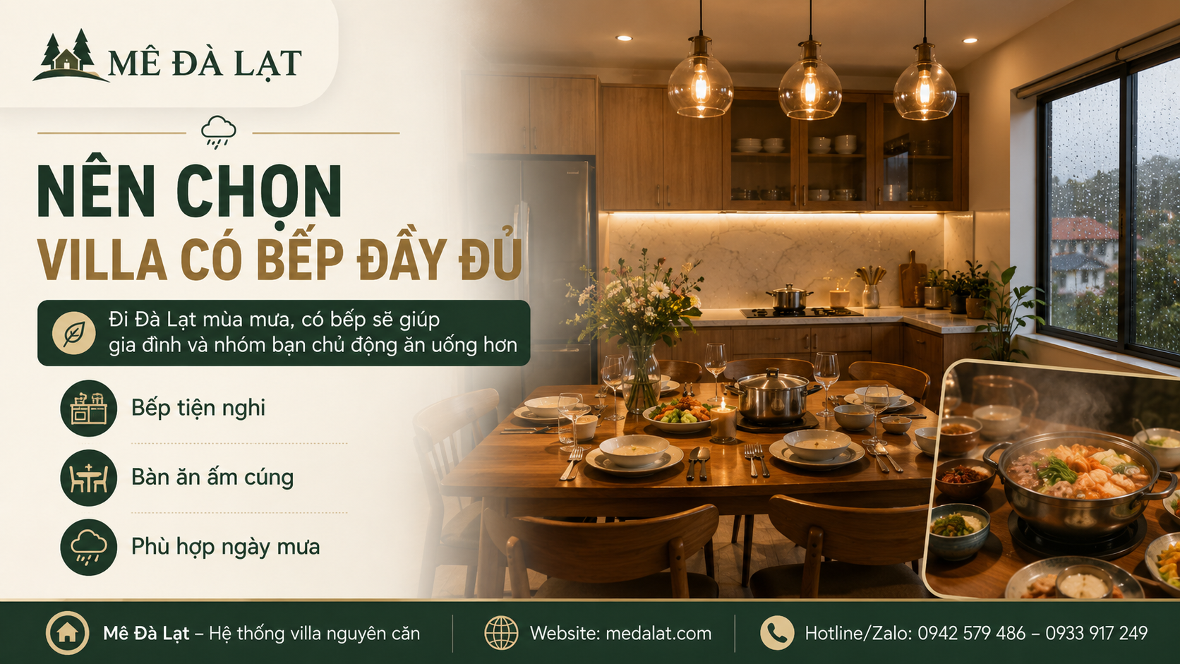 Villa Đà Lạt mùa mưa nên chọn căn có bếp đầy đủ
