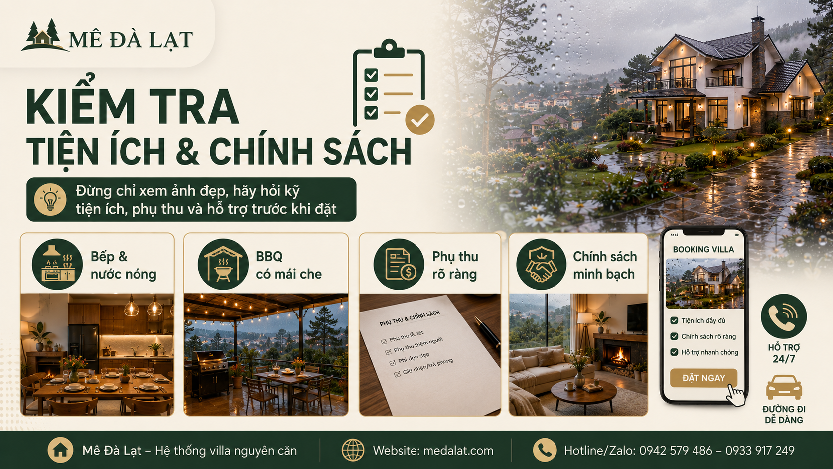 Kiểm tra tiện ích và chính sách khi thuê villa Đà Lạt mùa mưa