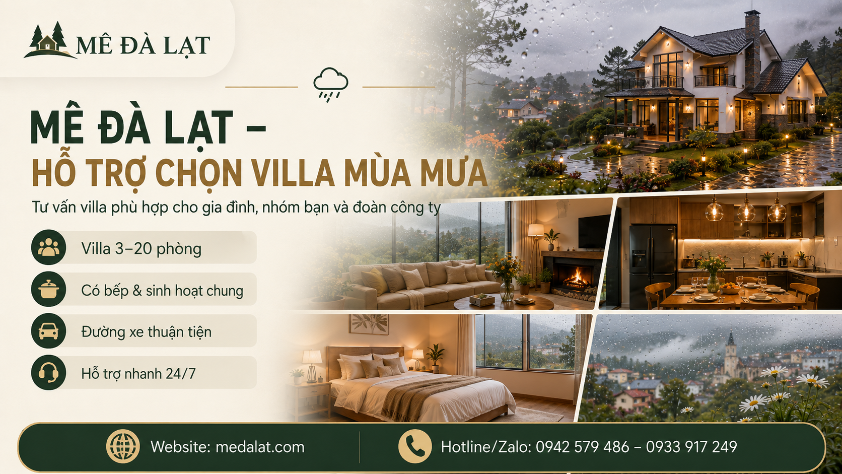Hệ thống villa Mê Đà Lạt phù hợp cho chuyến đi mùa mưa