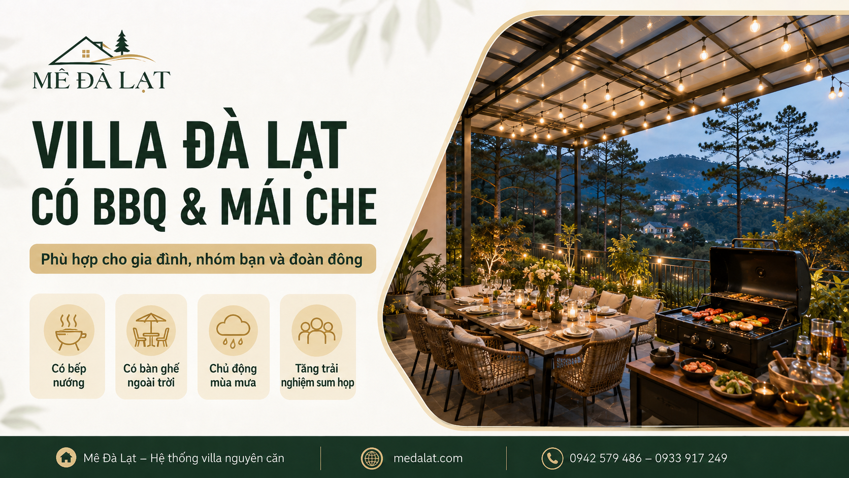 Villa Đà Lạt có khu BBQ và mái che phù hợp cho nhóm đông