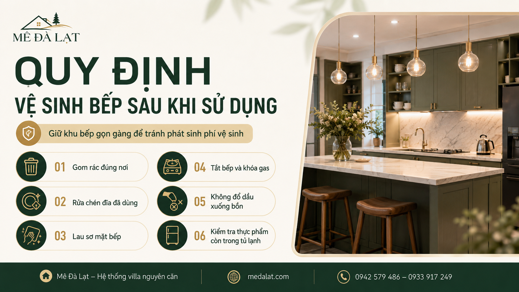 Quy định vệ sinh bếp khi thuê villa Đà Lạt tự nấu ăn