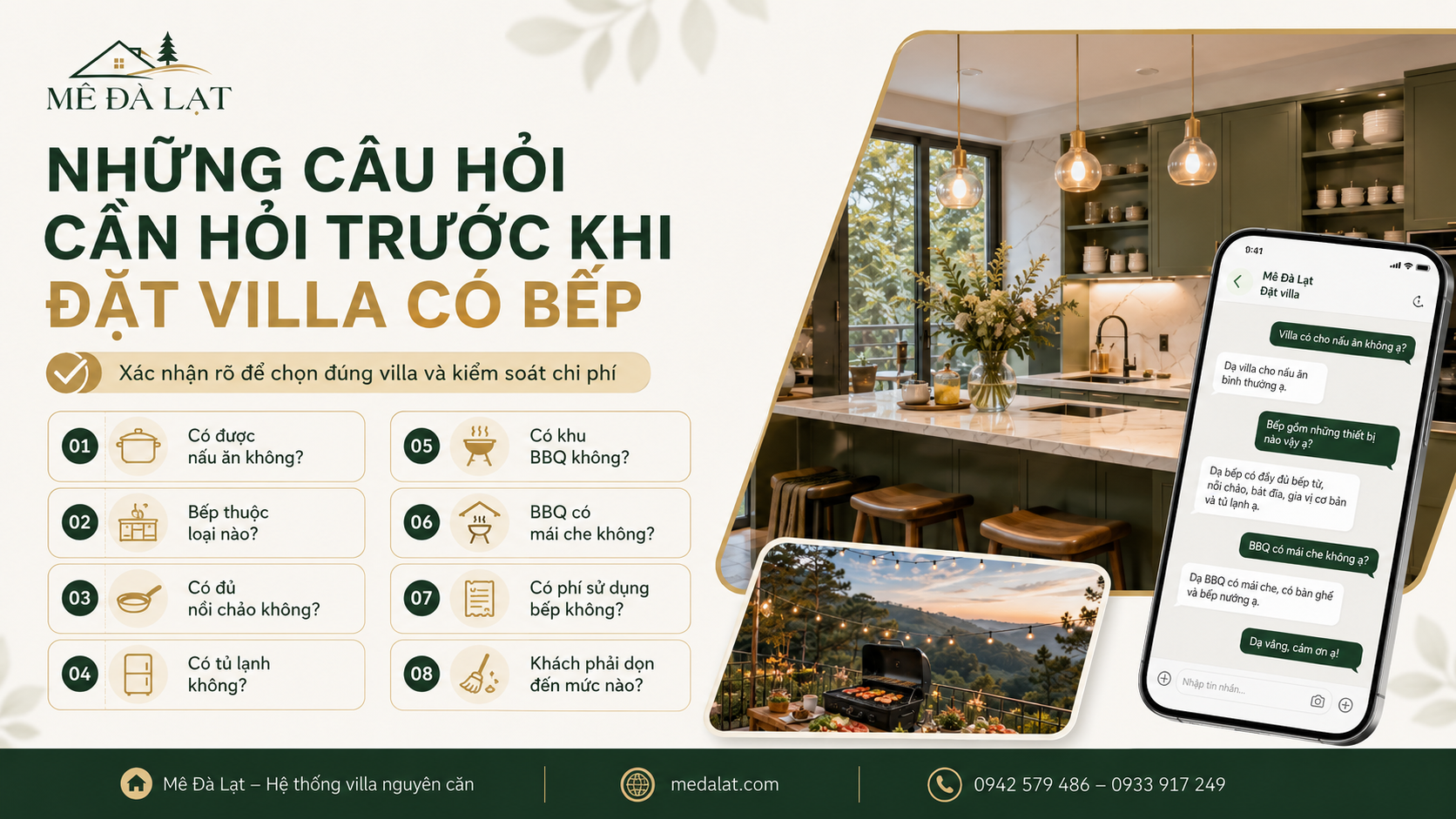 Những câu hỏi cần hỏi trước khi đặt villa Đà Lạt có bếp