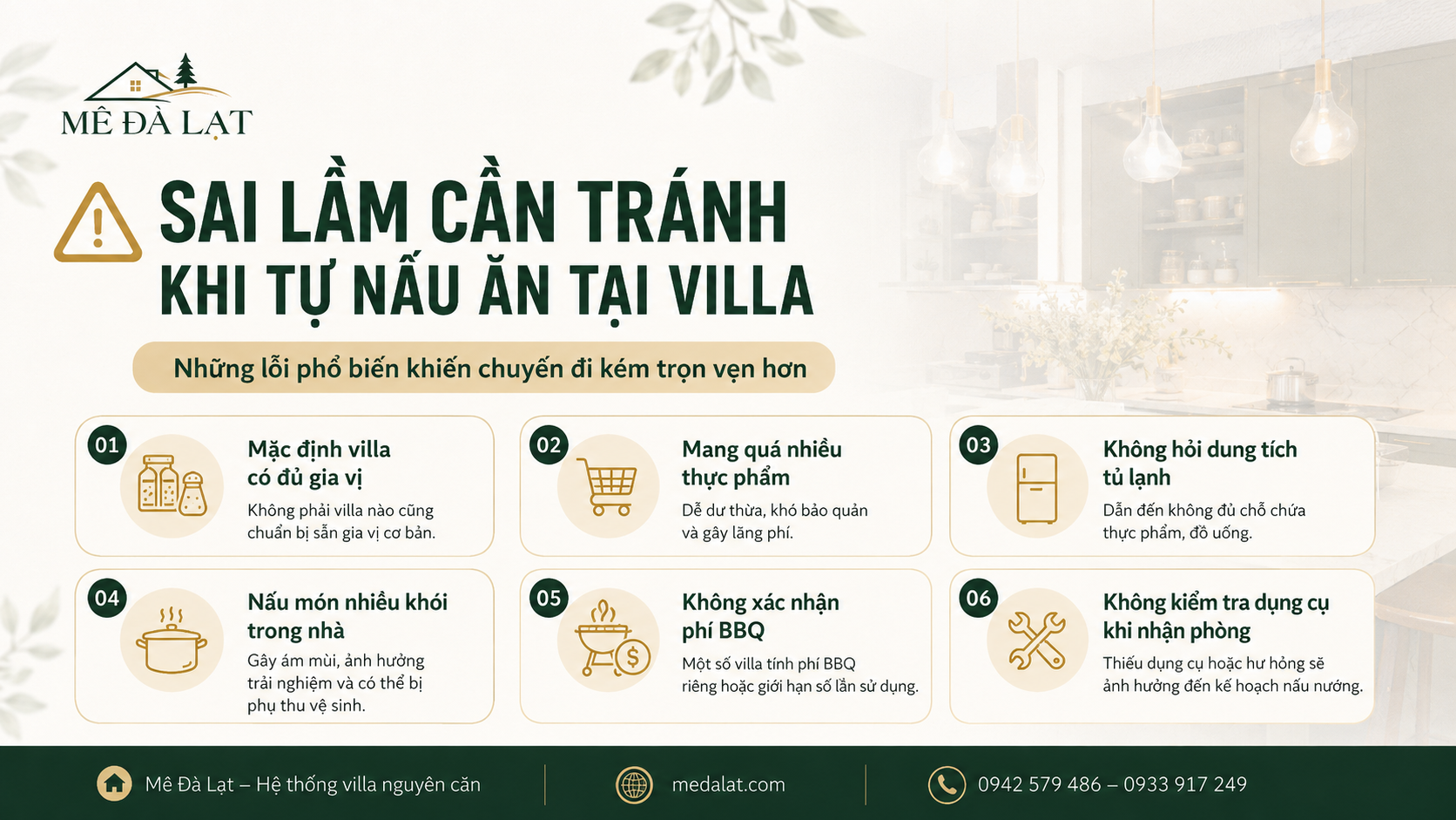 Sai lầm cần tránh khi tự nấu ăn tại villa Đà Lạt
