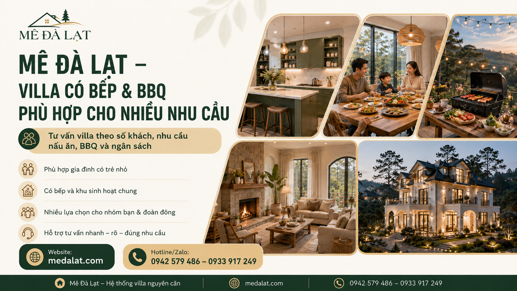 Hệ thống villa Đà Lạt có bếp và BBQ tại Mê Đà Lạt