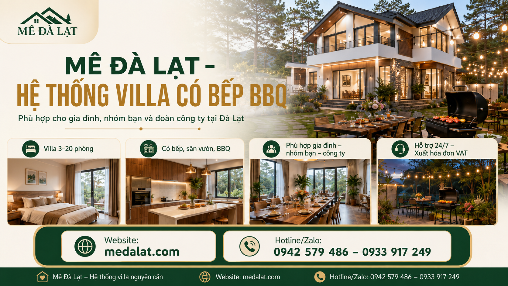 Mê Đà Lạt hệ thống villa Đà Lạt có bếp BBQ cho gia đình nhóm bạn công ty