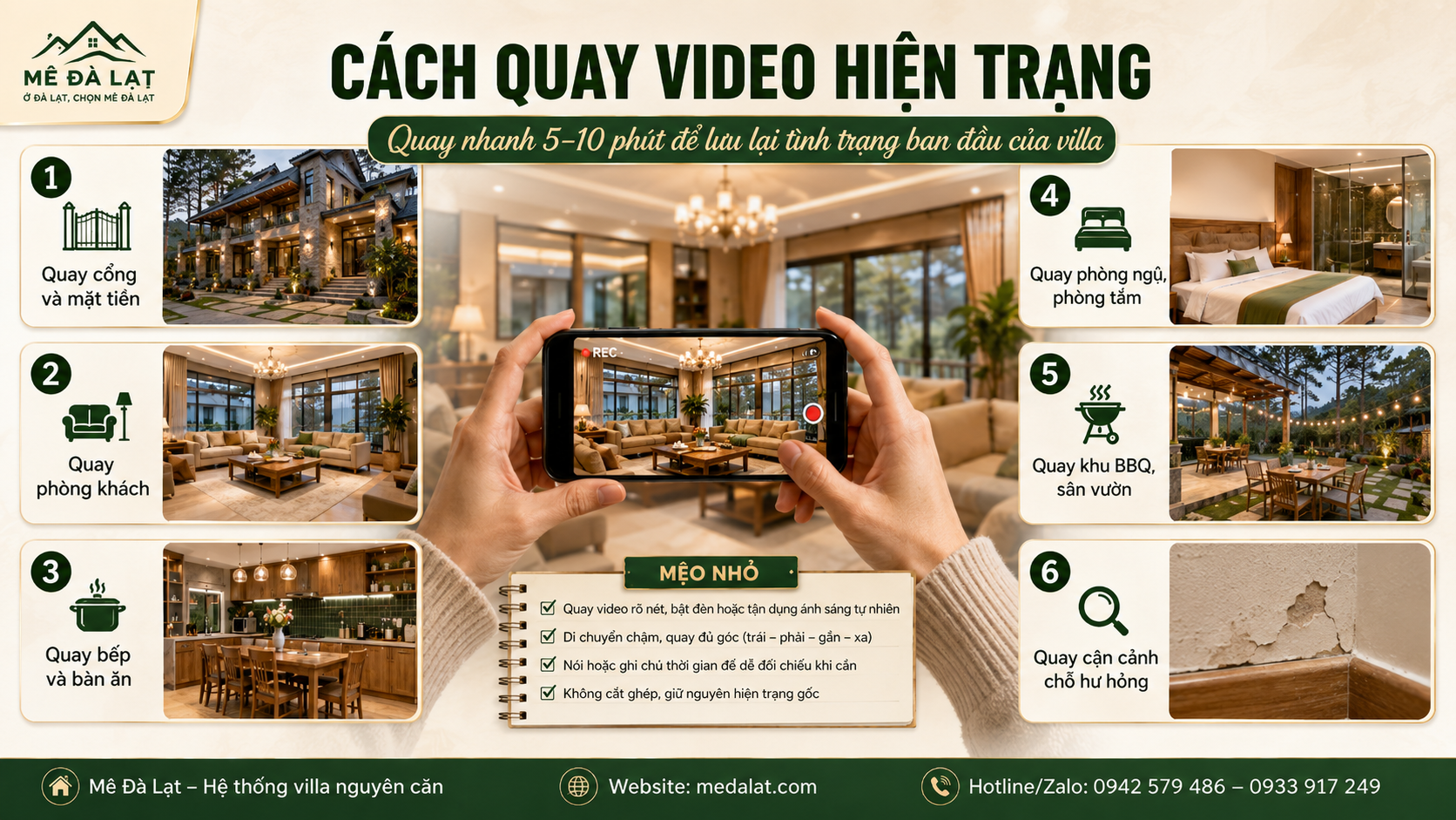 Cách quay video hiện trạng khi nhận villa Đà Lạt