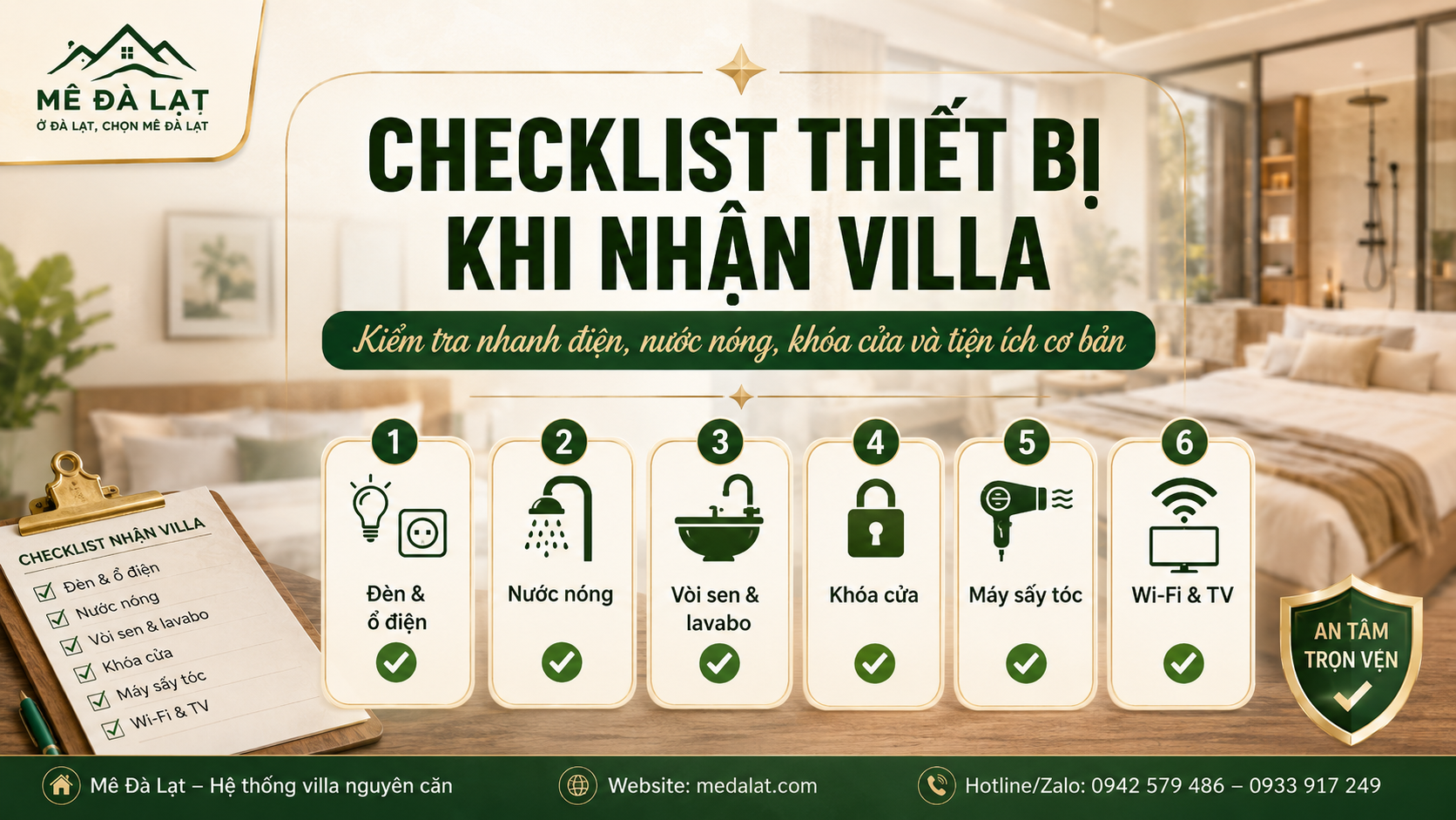 Checklist kiểm tra thiết bị điện nước khi nhận villa Đà Lạt