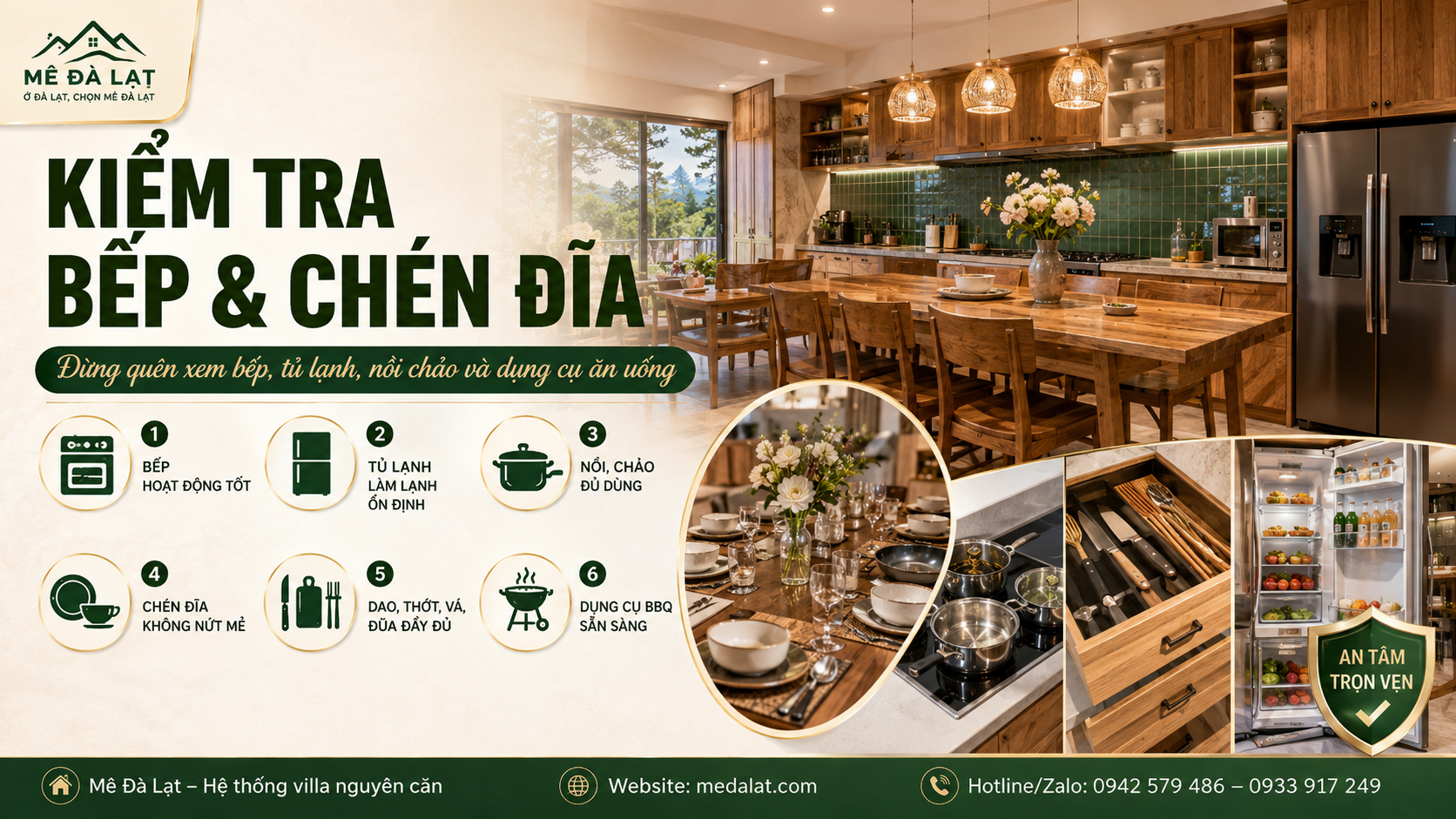 Kiểm tra bếp chén đĩa và dụng cụ khi nhận villa