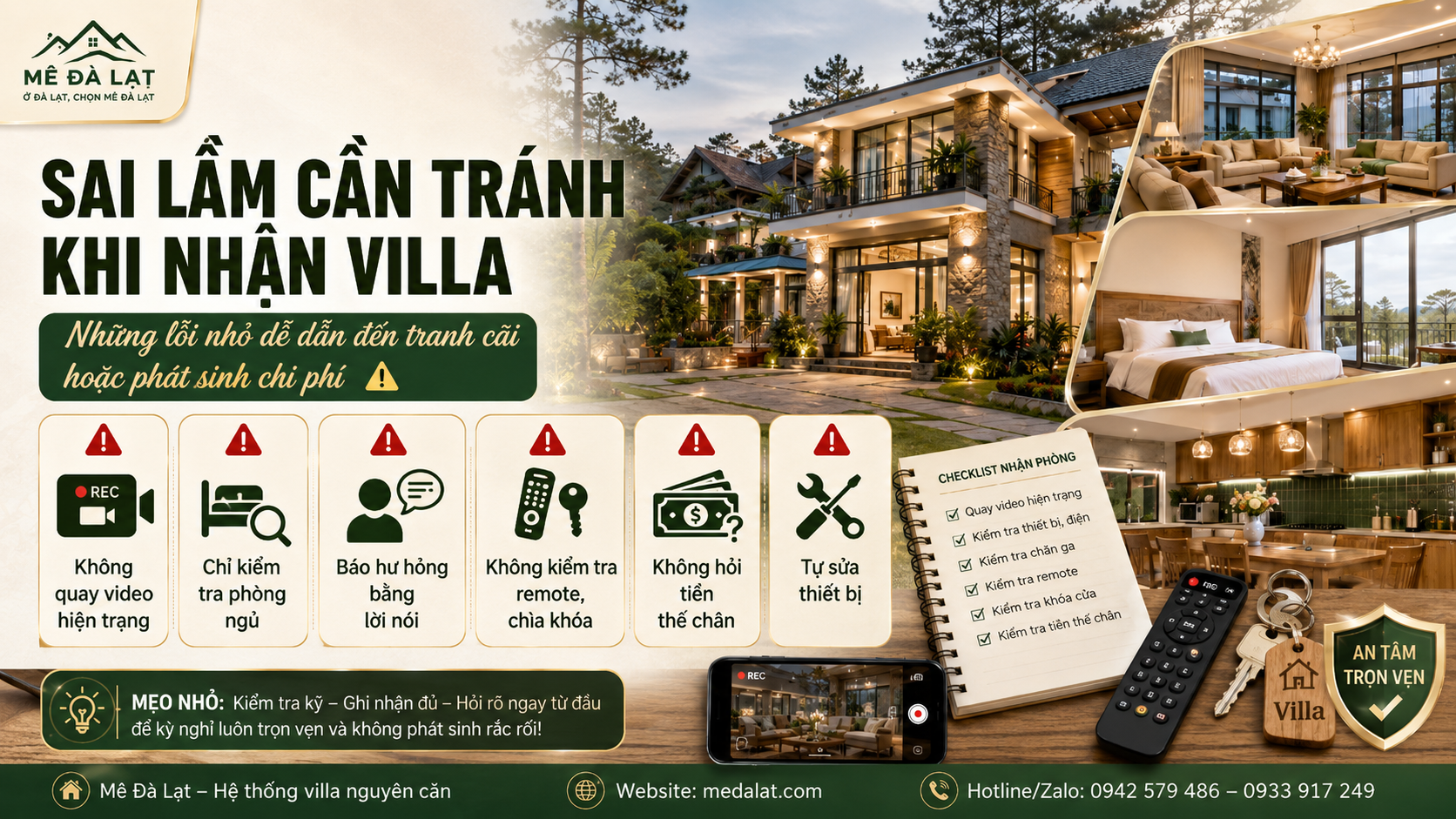 Sai lầm cần tránh khi kiểm tra villa lúc nhận phòng
