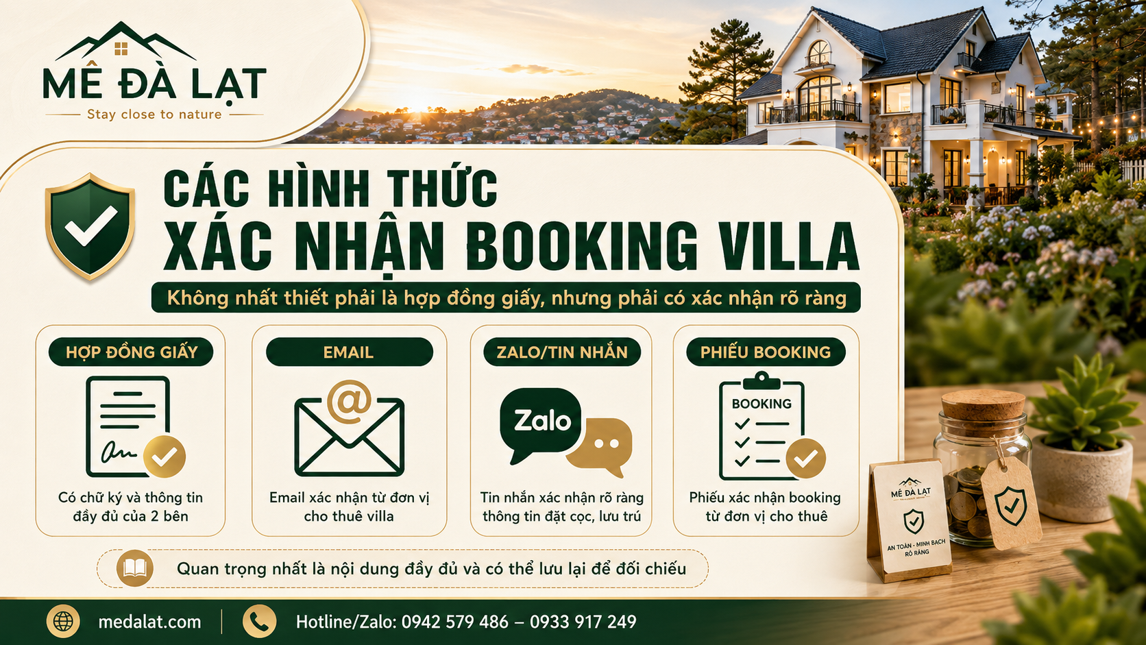 Các hình thức xác nhận booking villa Đà Lạt hợp đồng email và tin nhắn