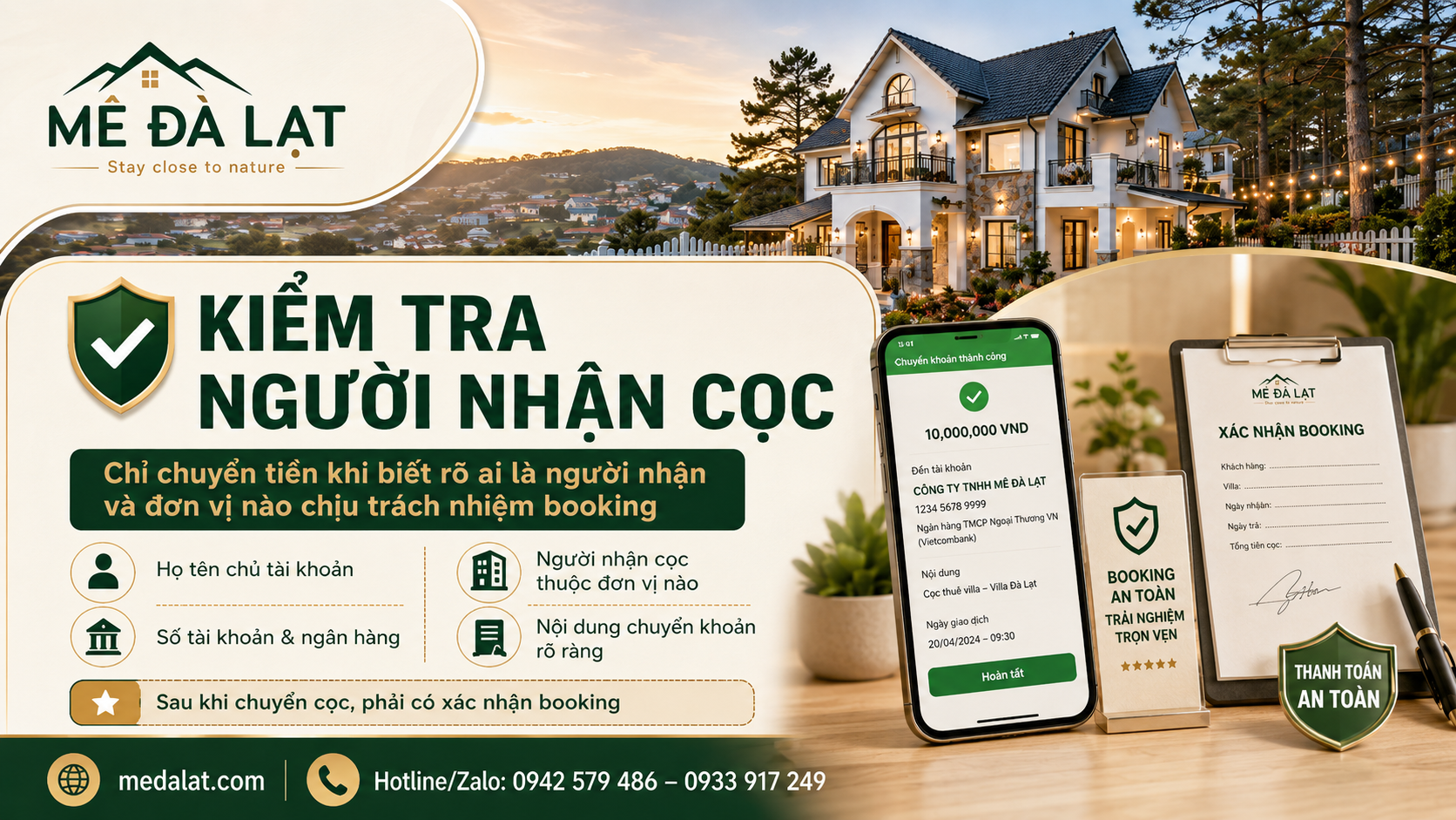 Kiểm tra người nhận tiền đặt cọc villa Đà Lạt