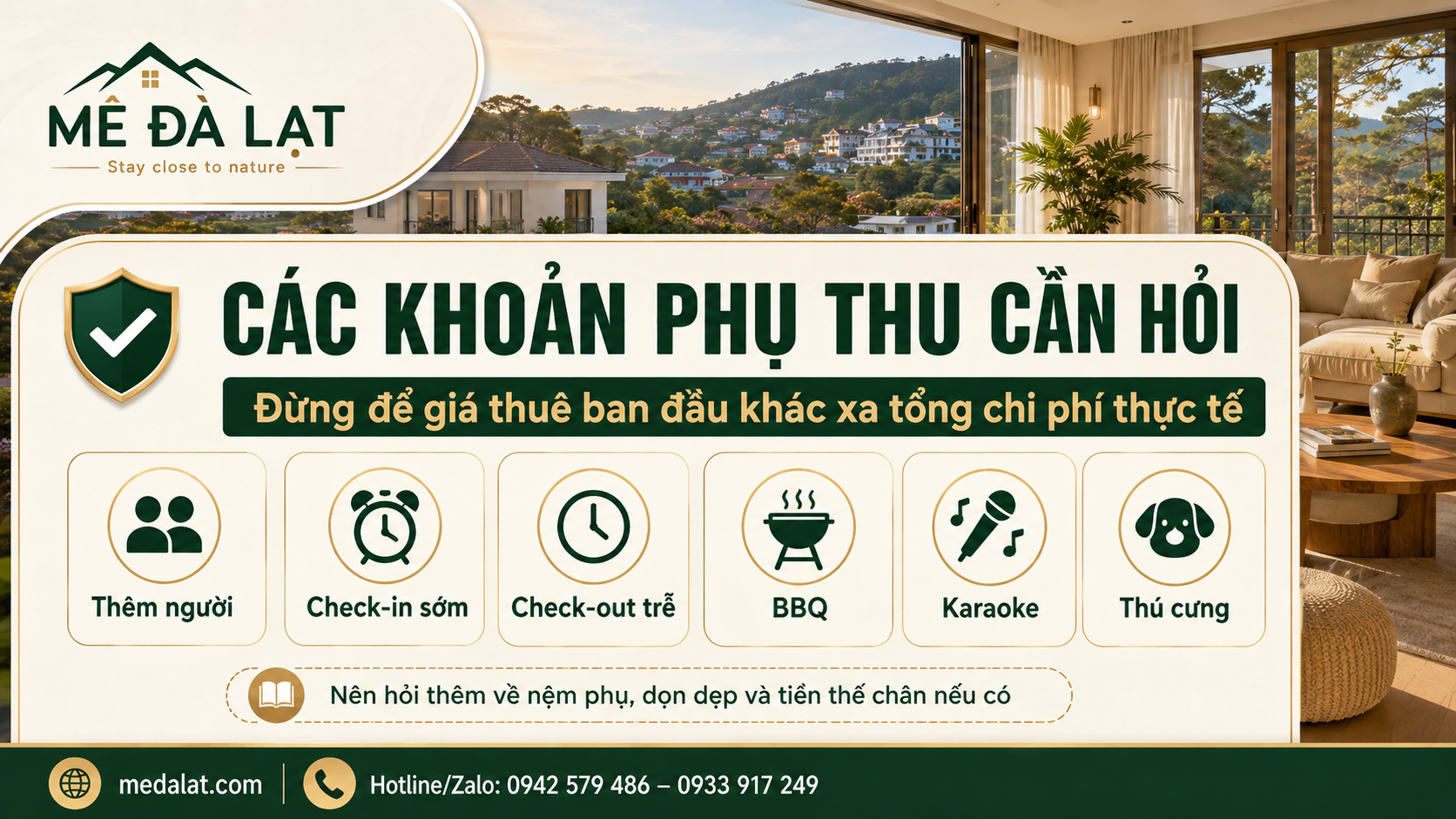 Các khoản phụ thu cần kiểm tra khi thuê villa Đà Lạt