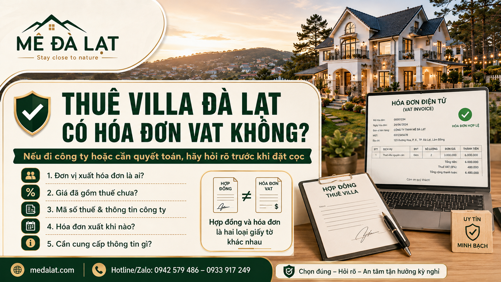 Thuê villa Đà Lạt có xuất hóa đơn VAT cho đoàn công ty