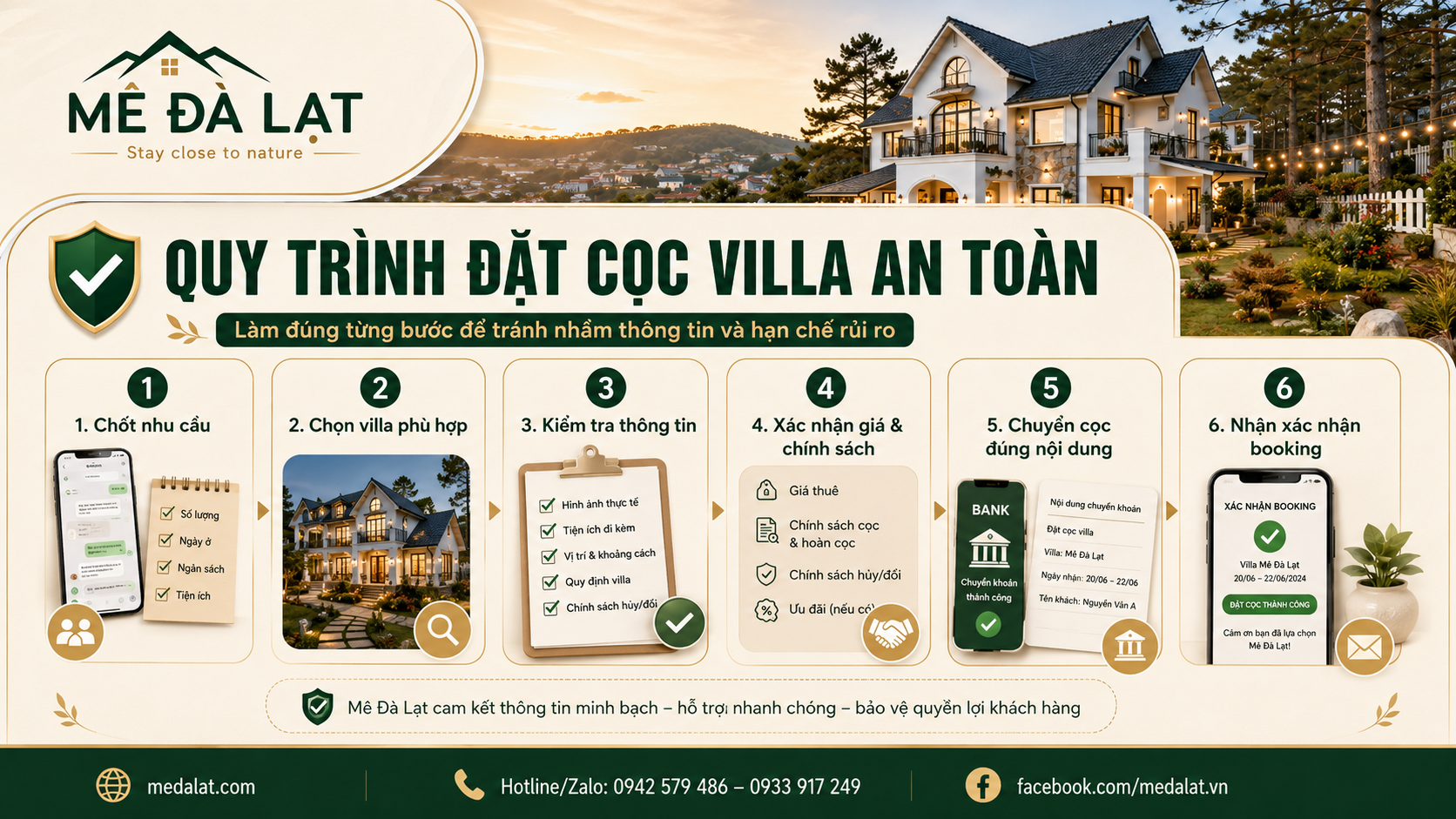 Quy trình đặt cọc villa Đà Lạt an toàn và minh bạch