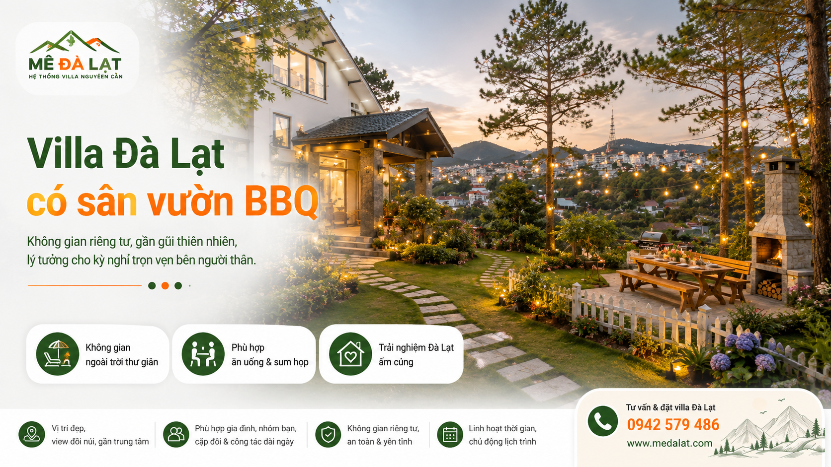 Villa Đà Lạt có sân vườn BBQ phù hợp cho gia đình nhóm bạn và đoàn đông