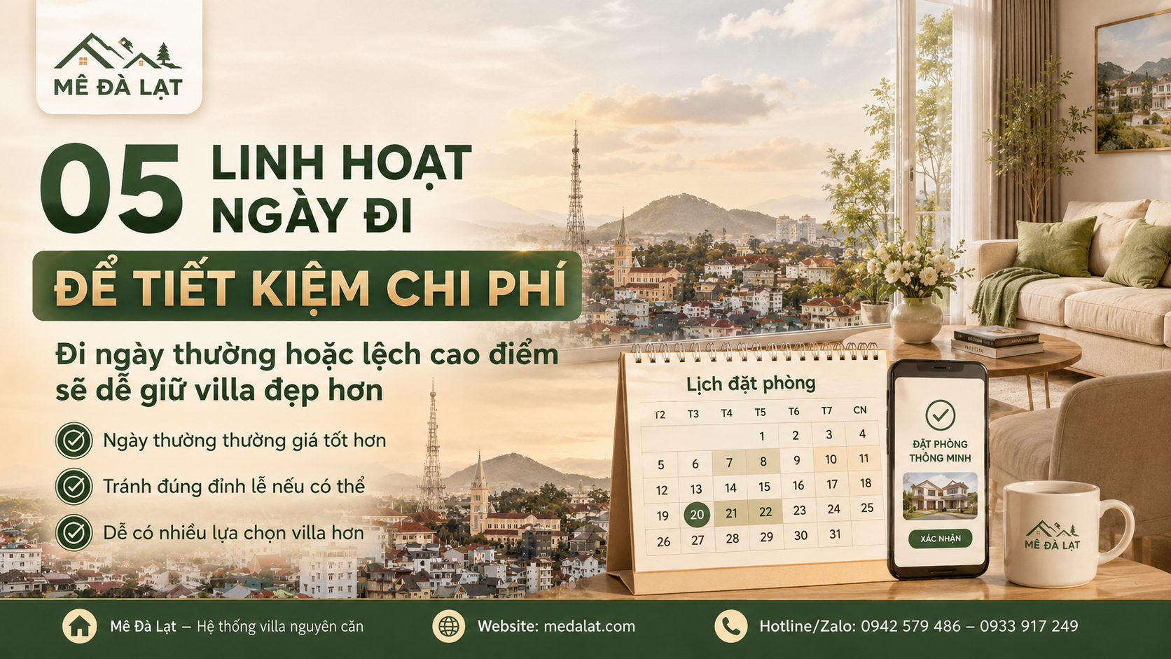 Linh hoạt ngày đi để tiết kiệm chi phí thuê villa Đà Lạt mùa cao điểm