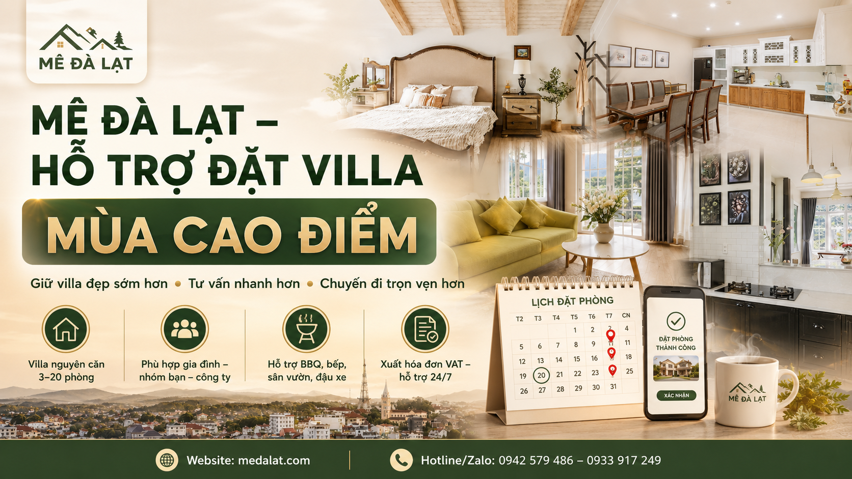 Mê Đà Lạt hệ thống villa nguyên căn hỗ trợ đặt villa mùa cao điểm