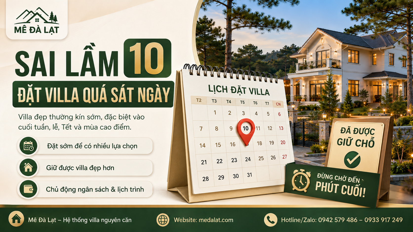 Sai lầm đặt villa Đà Lạt quá sát ngày đi