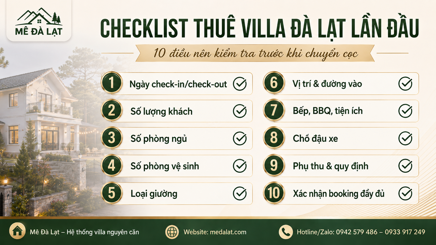 Checklist thuê villa Đà Lạt lần đầu cần kiểm tra