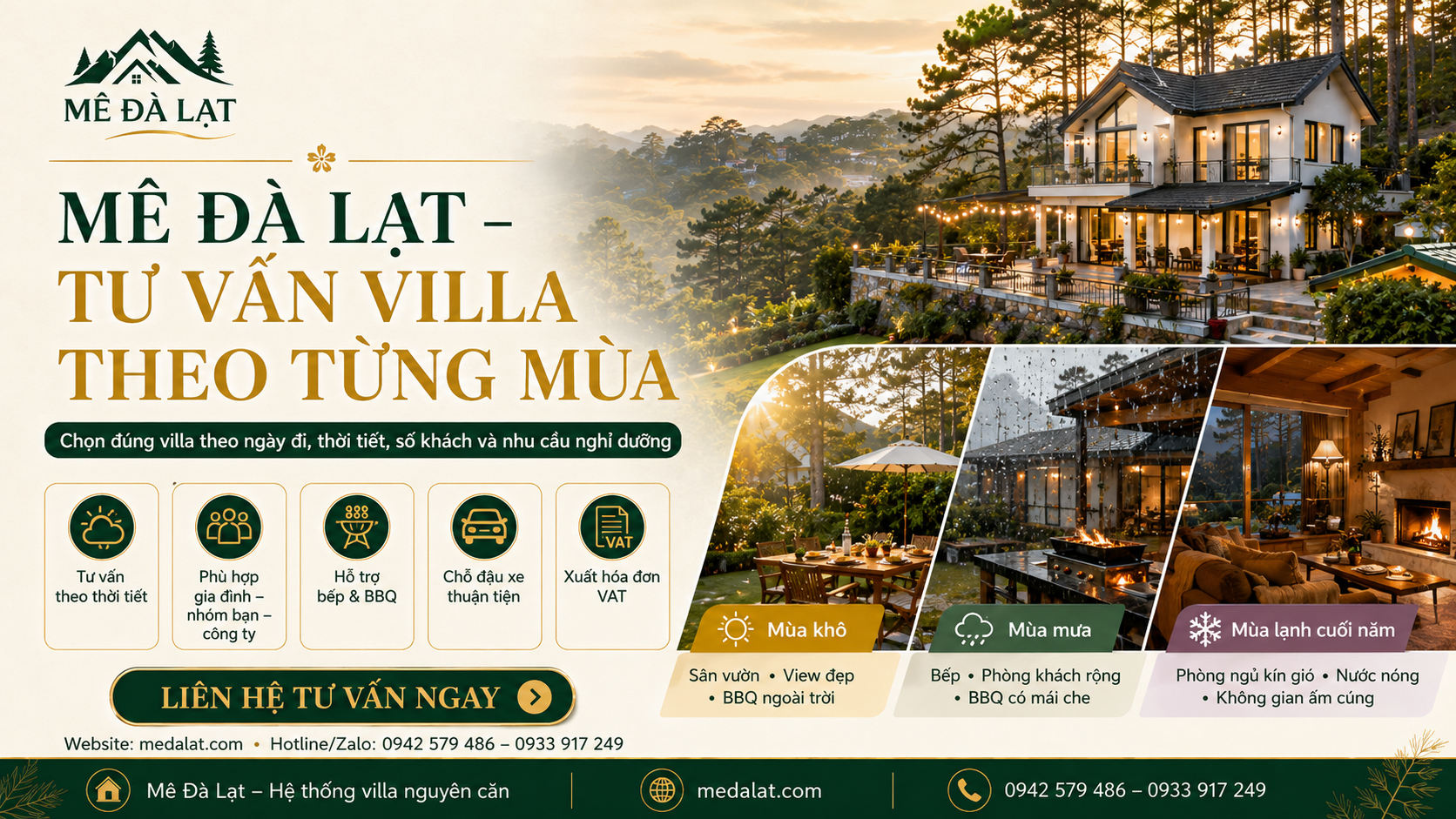 Hệ thống villa Mê Đà Lạt phù hợp du lịch từng tháng