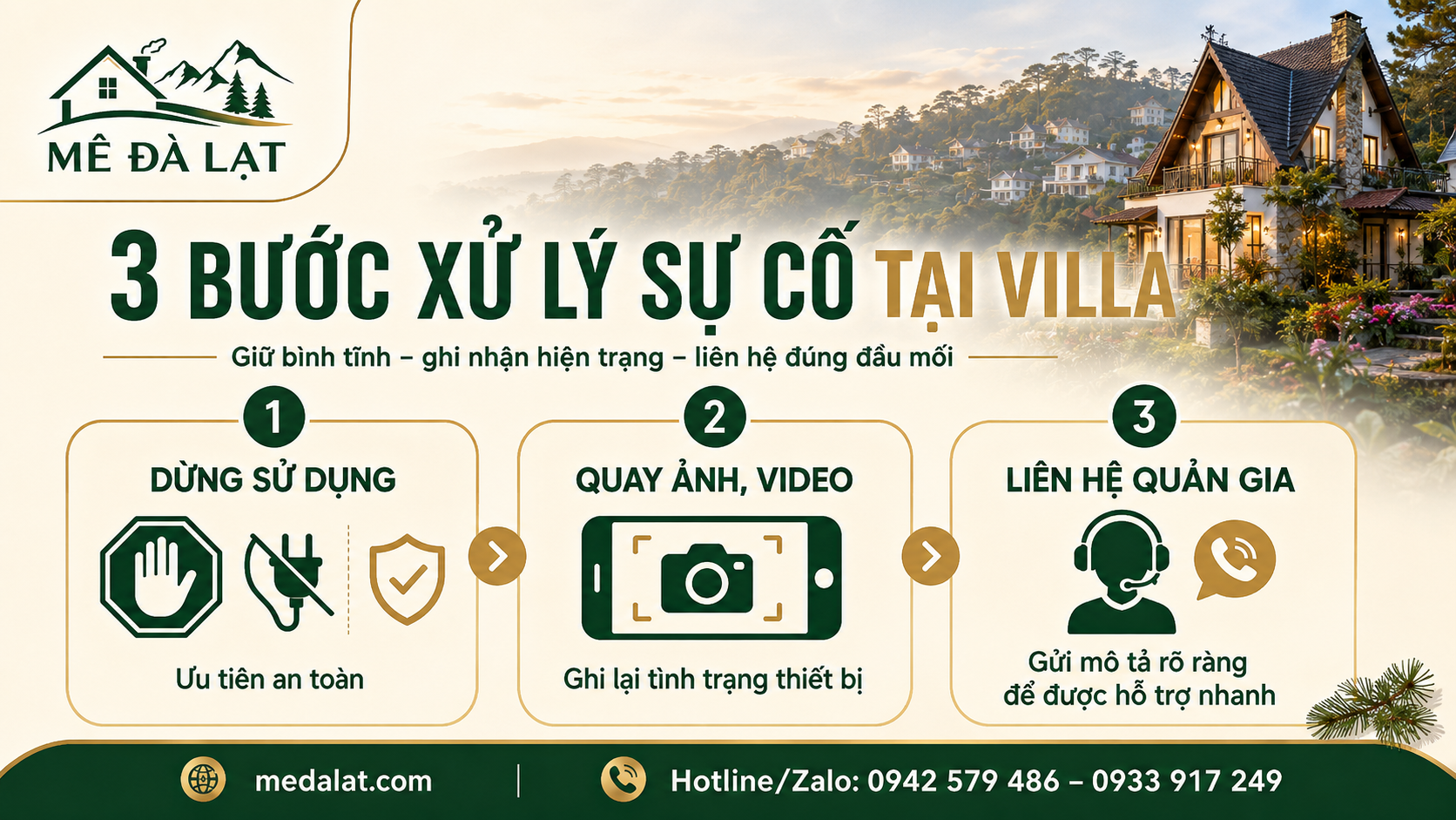 Quy trình xử lý sự cố tại villa Đà Lạt