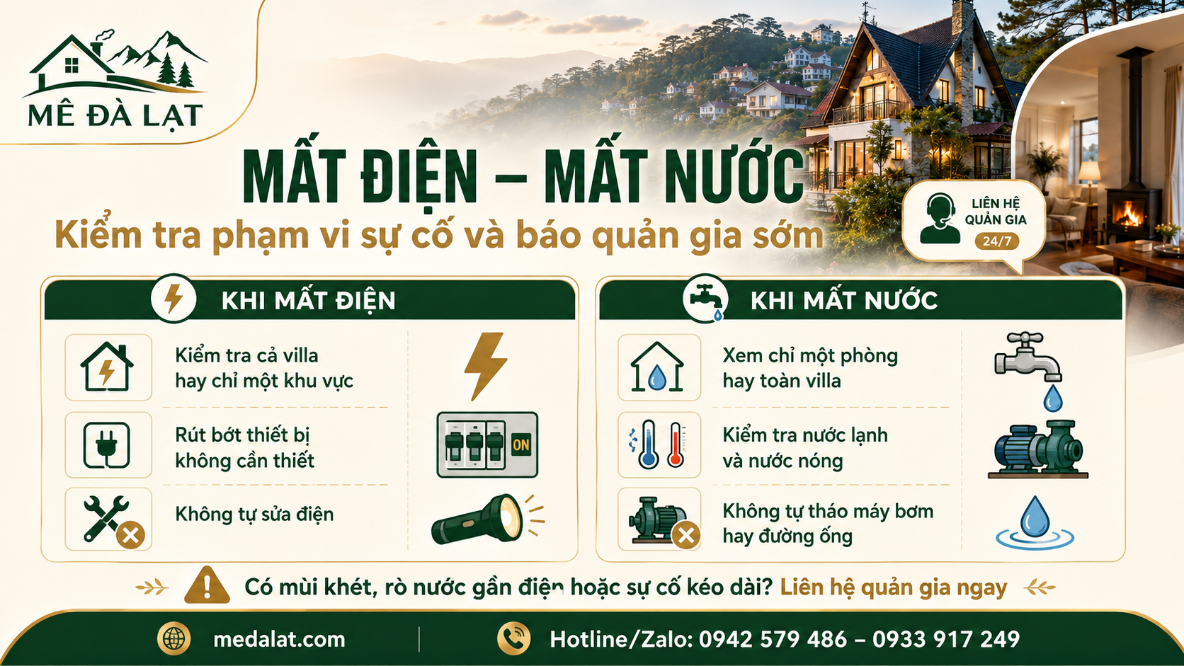 Cách xử lý mất điện và mất nước khi ở villa Đà Lạt