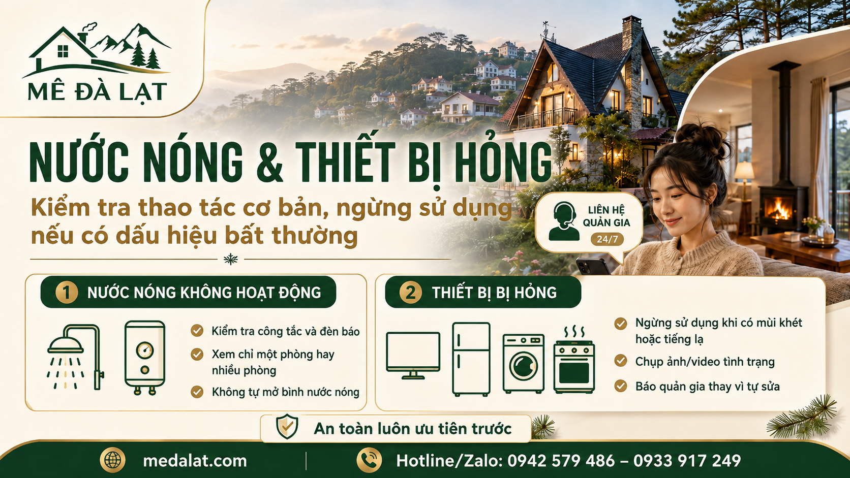 Xử lý nước nóng không hoạt động và thiết bị hỏng tại villa