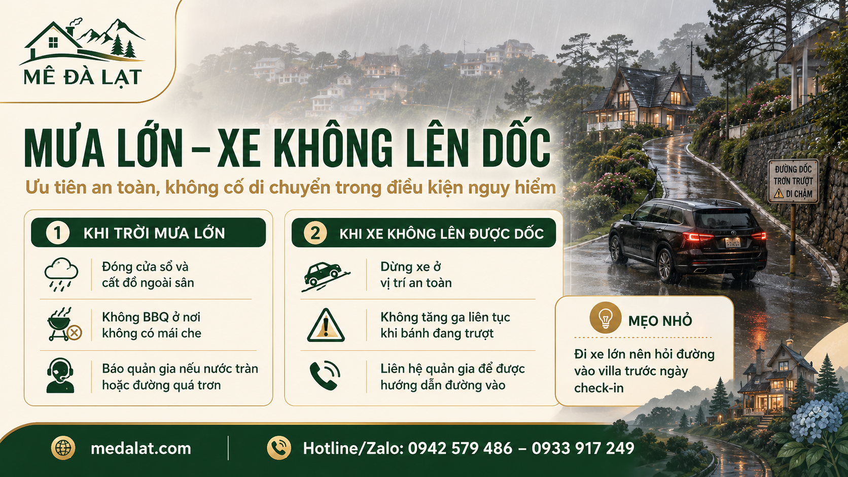 Xử lý mưa lớn và xe không lên được đường dốc Đà Lạt