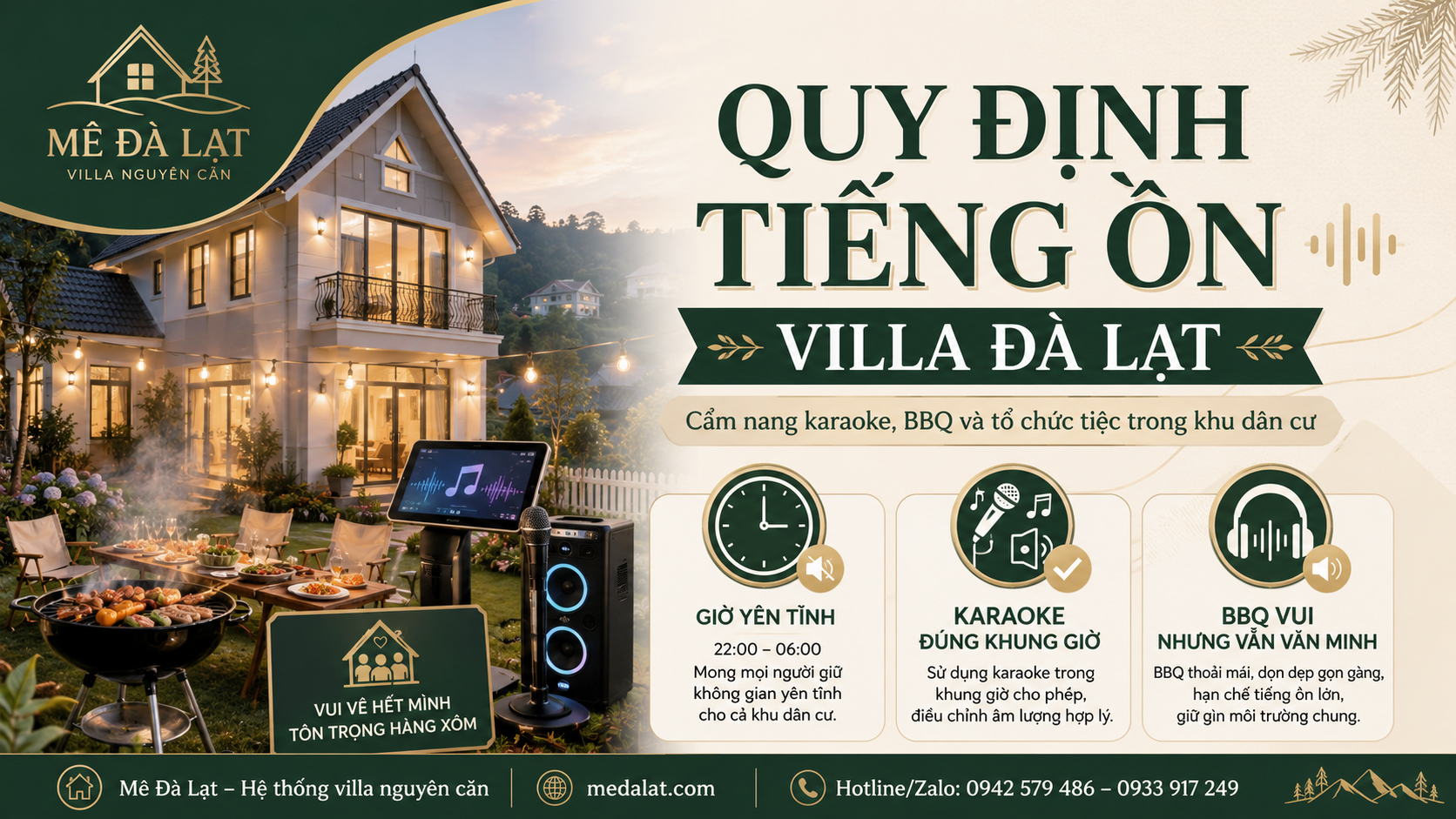Quy định tiếng ồn villa Đà Lạt khi hát karaoke và tổ chức BBQ