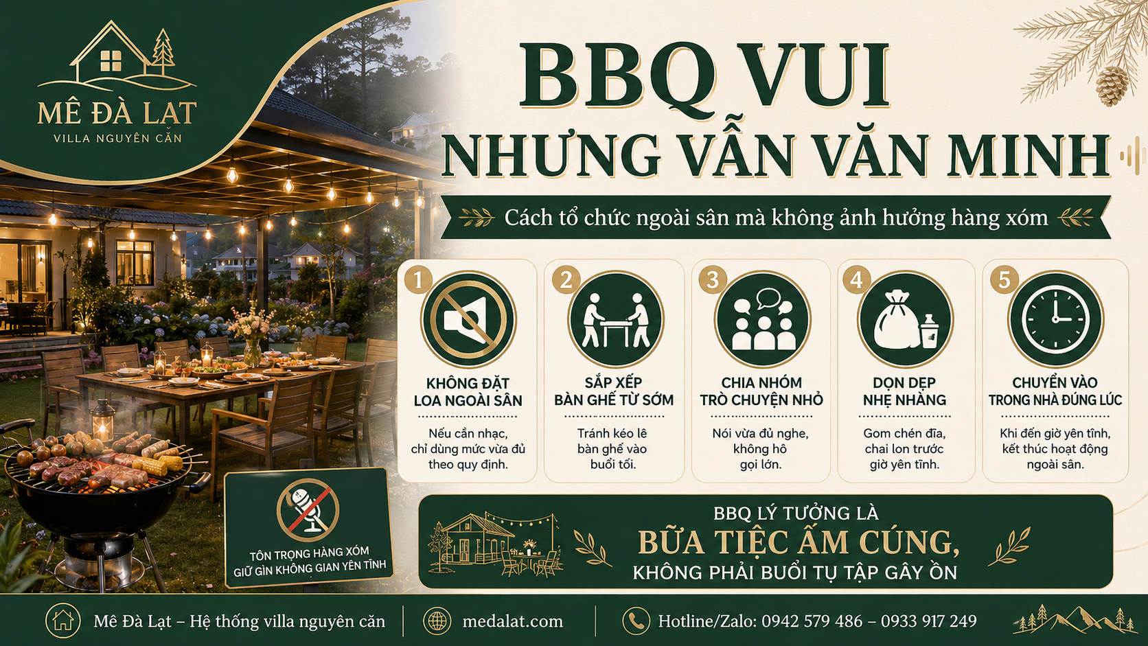 Cách tổ chức BBQ yên tĩnh tại villa Đà Lạt trong khu dân cư