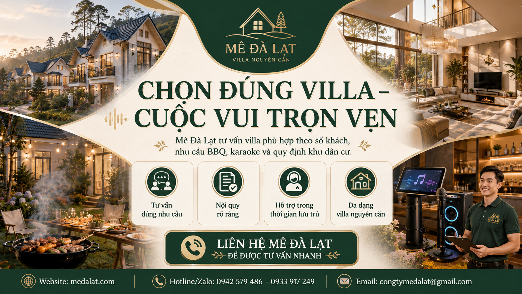 Mê Đà Lạt tư vấn villa tổ chức tiệc BBQ và karaoke phù hợp