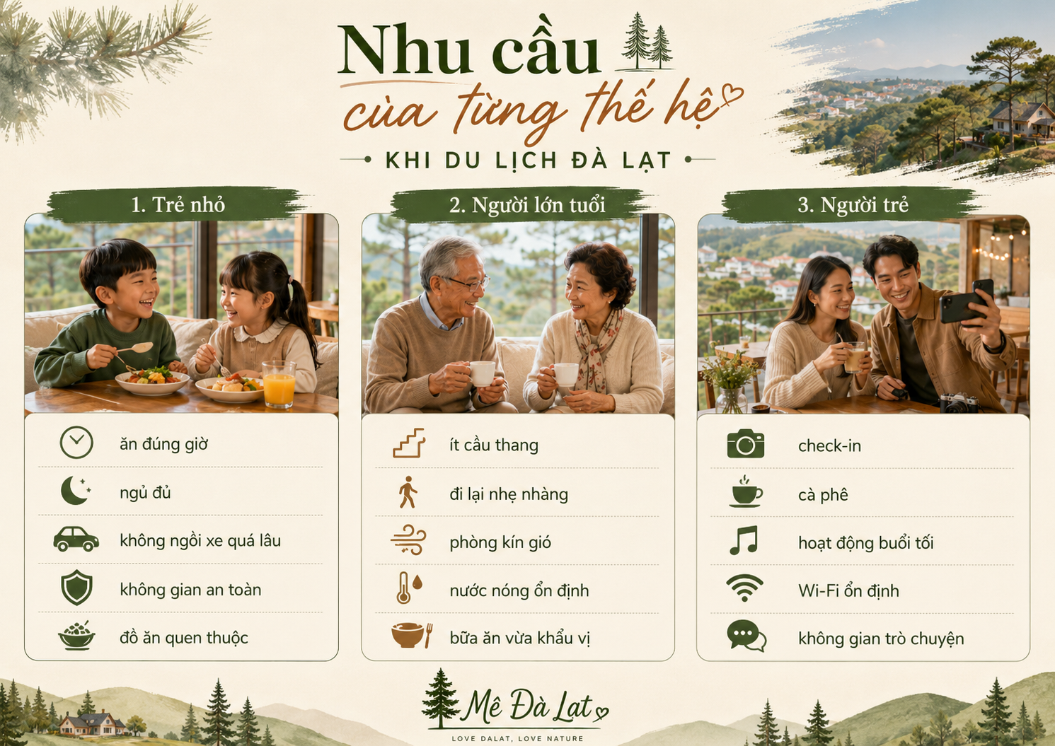Nhu cầu của trẻ nhỏ người lớn tuổi và người trẻ khi đi Đà Lạt