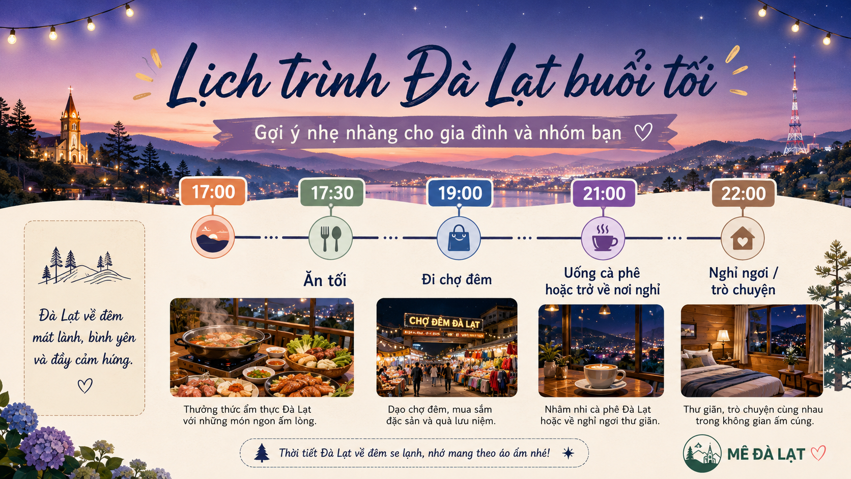 Lịch trình Đà Lạt buổi tối cho gia đình và nhóm bạn