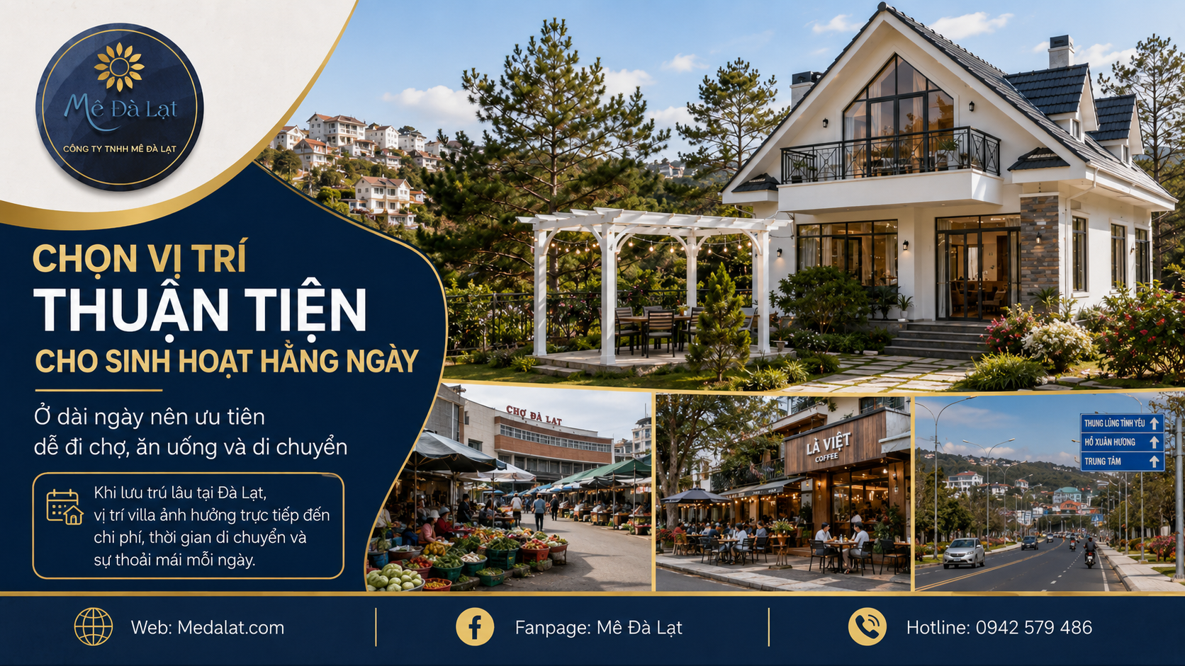 Vị trí villa Đà Lạt thuận tiện cho khách lưu trú dài ngày