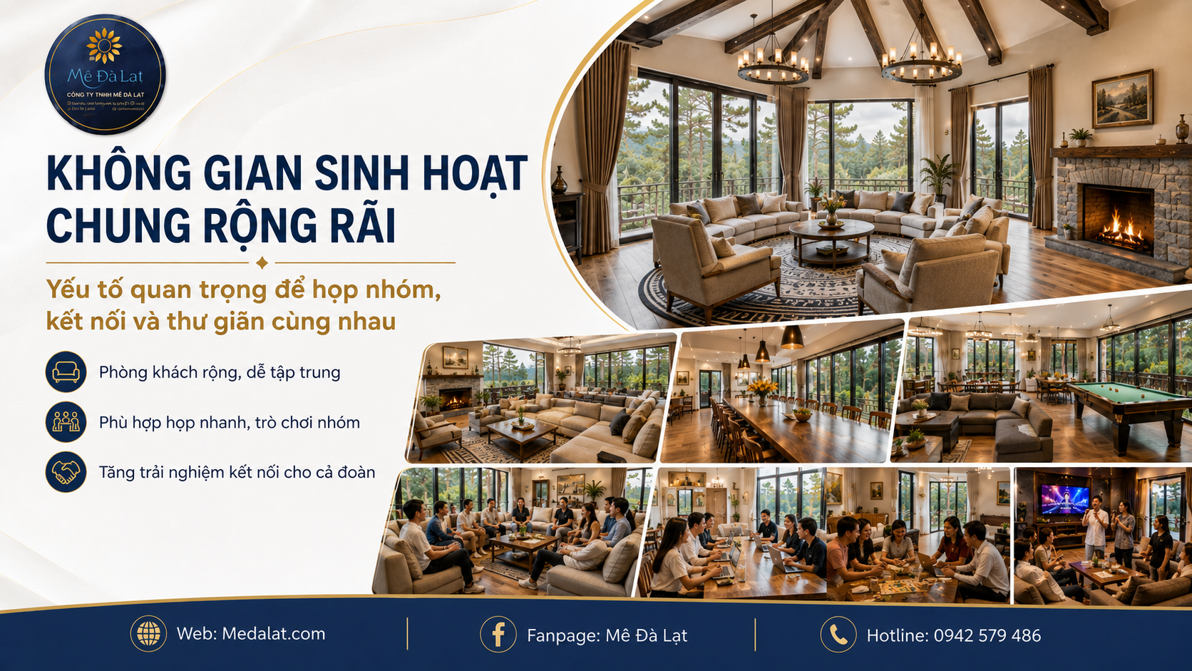 Không gian sinh hoạt chung villa Đà Lạt cho team building